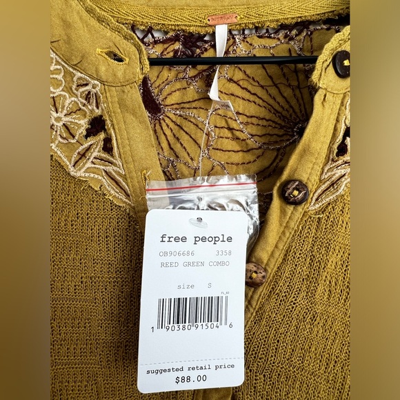 Free People Eazy Breezy Henley Lace Knit Thermal Long Sleeve Top S - Picture 2 of 5